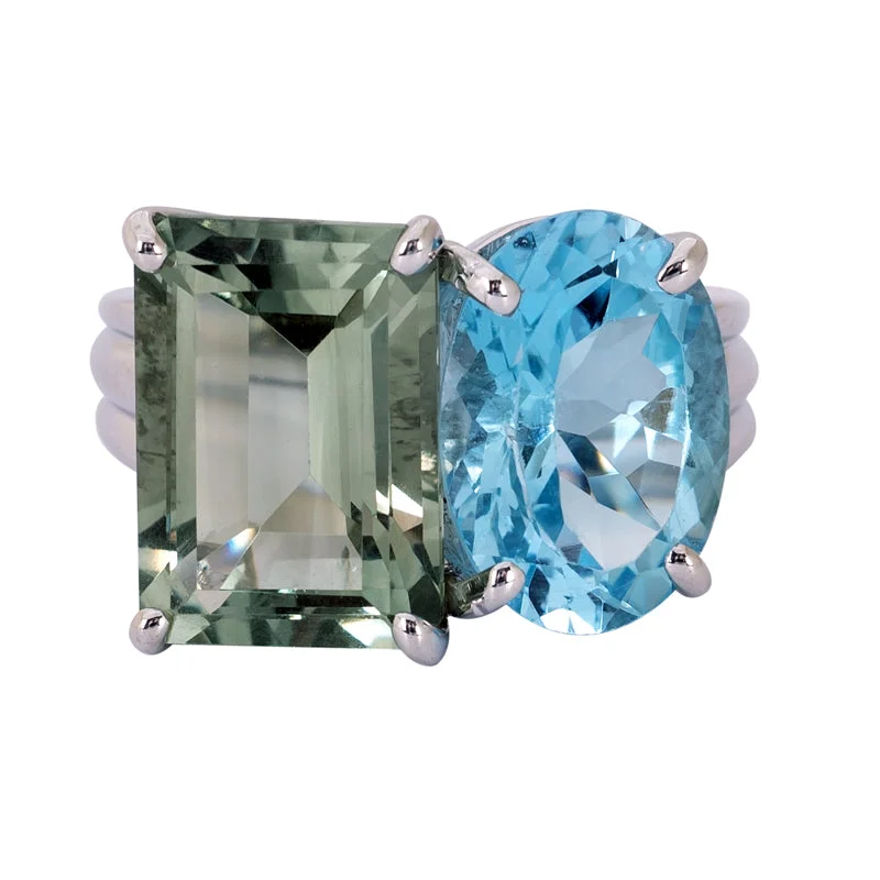 ladies-oval-platinum-rings-Ring- Blue Topaz and Green Quartz