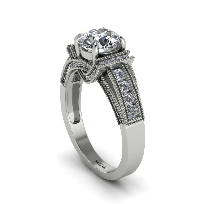 engagement-sapphire-pave-set-rings-Diamond Eternal Embrace Milgrain Engagement Ring - Fernanda No. 3