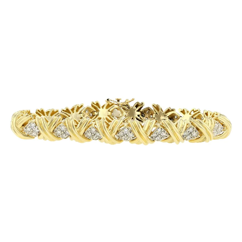 Ladies bracelets artsy charm -14K Yellow Gold Brilliant Diamond X Link Bracelet