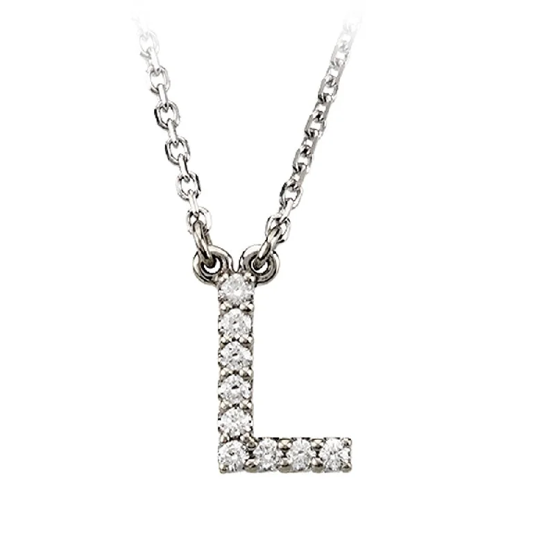 Ladies necklaces with twist pendants -1/10 Cttw Diamond & 14k White Gold Block Initial Necklace, Letter L