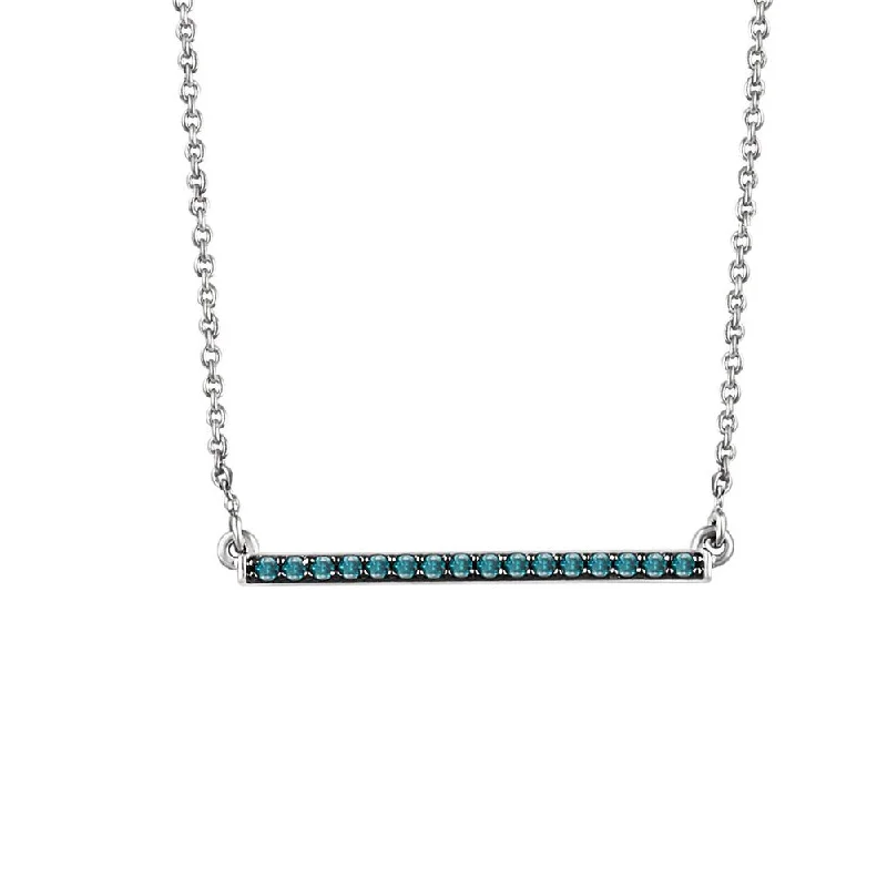 Ladies necklaces for future vibes -1/6 Ctw Blue Diamond 26mm Bar Necklace in 14k White Gold, 18 Inch