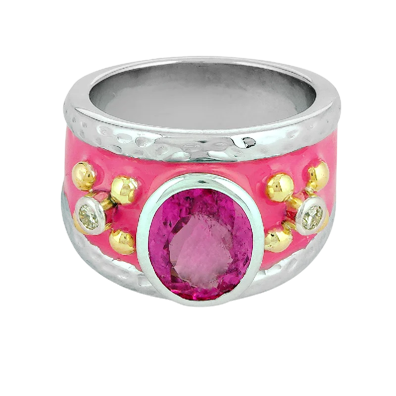 ladies-marquise-cut-gold-rings-Ring - Rubellite and Diamond (Enamel)