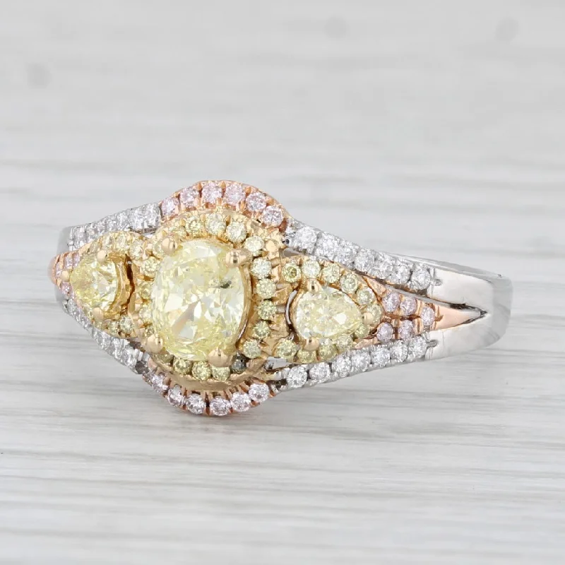 engagement-oval-rose-gold-rings-0.81ctw Yellow White Diamond Ring 18k White Rose Gold Engagement Canary Star