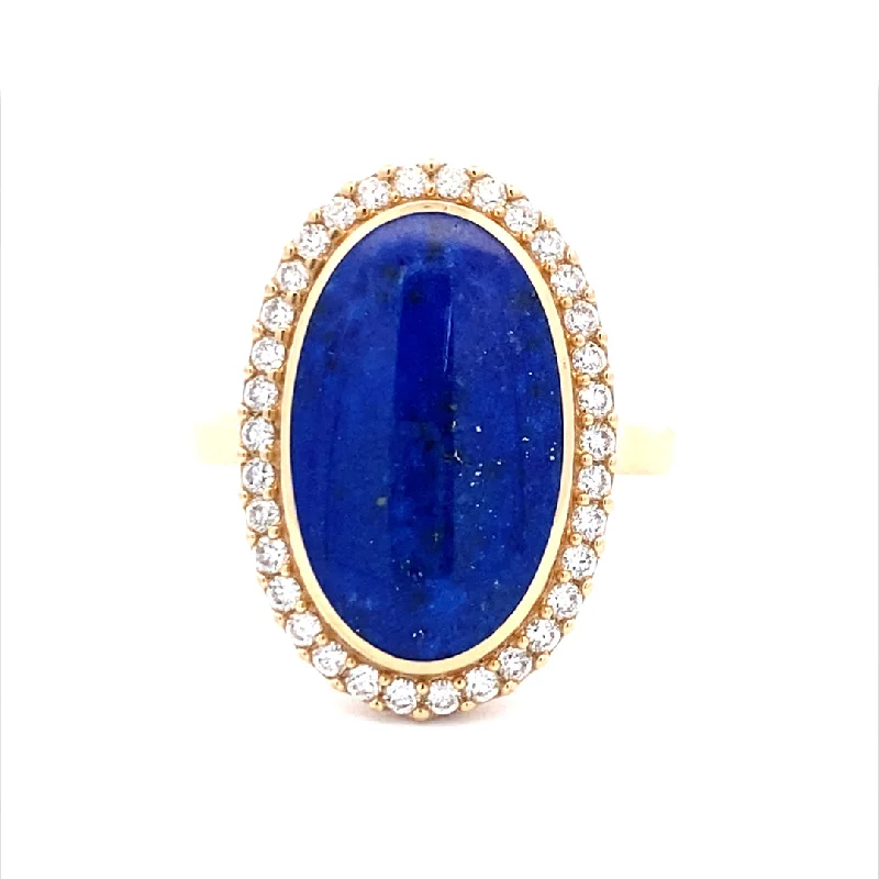 ladies-princess-cut-silver-rings-Lapis & Diamond Halo Style Ring in Yellow Gold by Kabana