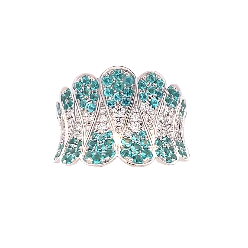 ladies-minimalist-bypass-rings-Paraiba Tourmaline & Diamond Ring in White Gold by Simon G