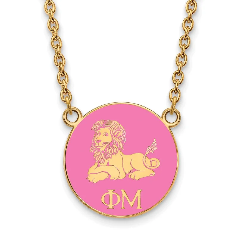 Ladies necklaces with honey amber -14K Plated Silver Phi Mu Small Pink Enamel Logo Necklace