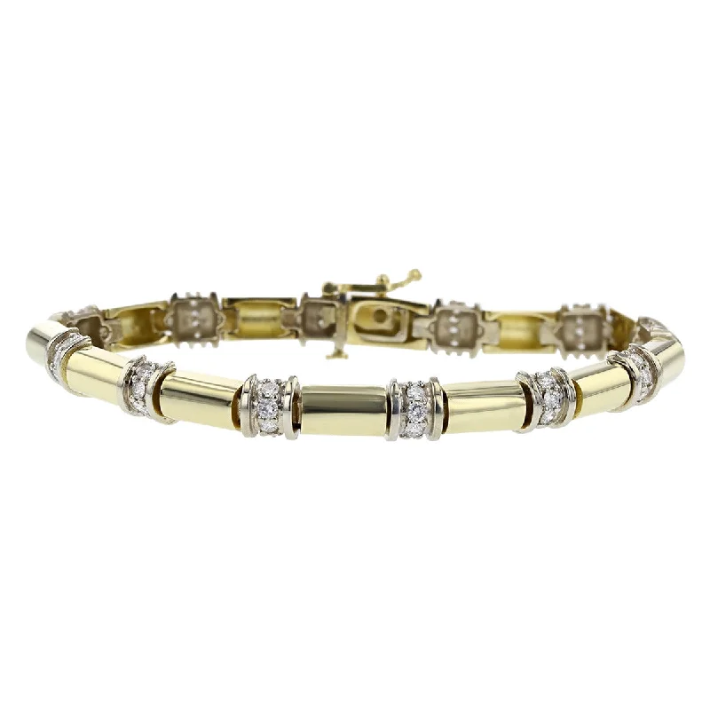 Ladies bracelets for spa elegance -14K Yellow Gold Diamond Domed Link Bracelet