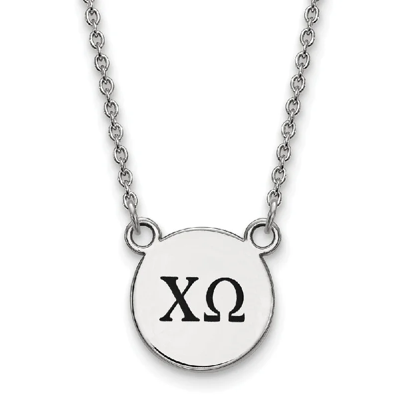 Ladies necklaces with lotus pendants -Sterling Silver Chi Omega Small Enamel Greek Letters Necklace