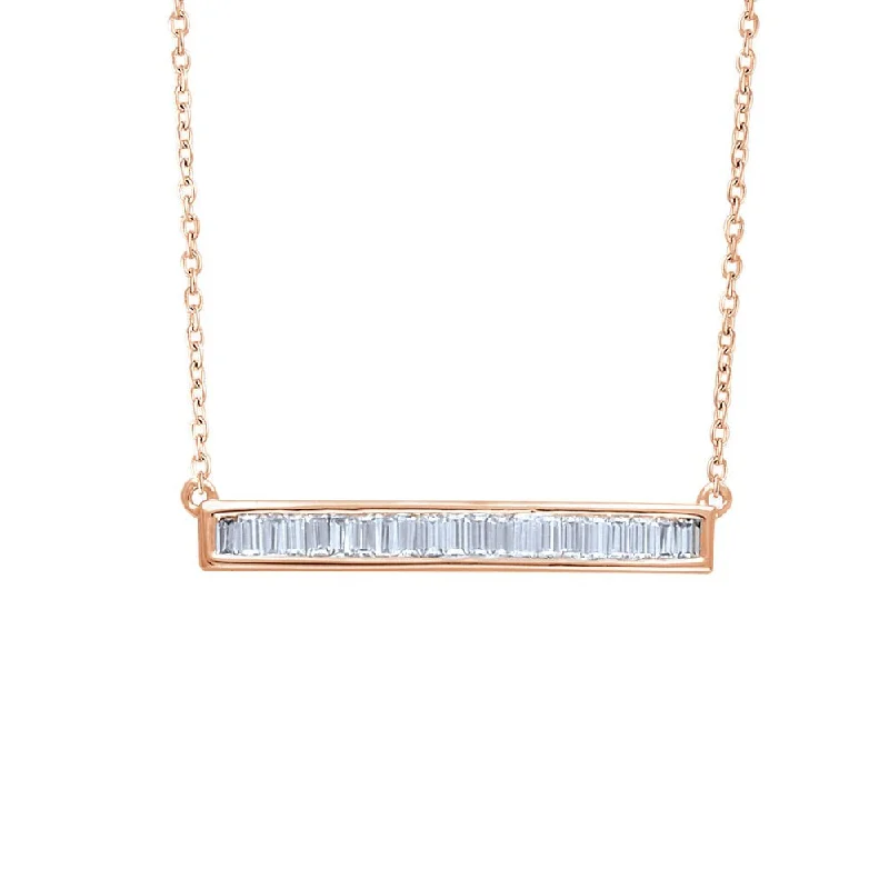 Ladies necklaces smooth elegance -1/2 Ctw Diamond Baguette 28mm Bar 14k Rose Gold Necklace, 16-18 Inch