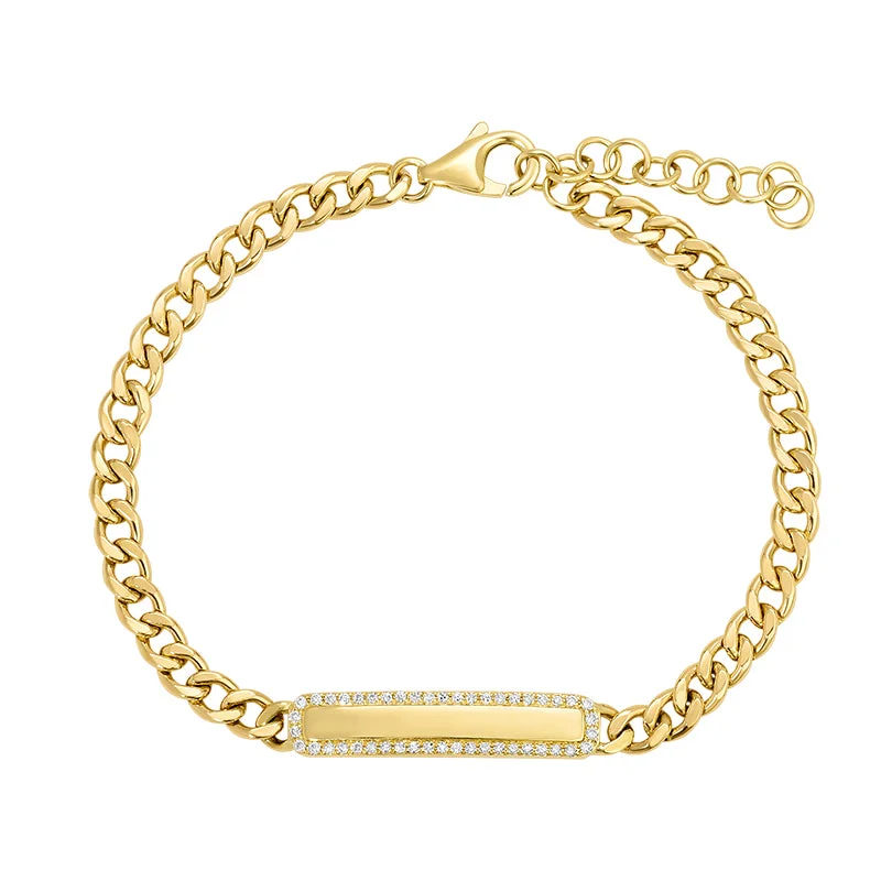 Ladies bracelets with calm charms -14K Cuban Link ID Bracelet With Diamond Border