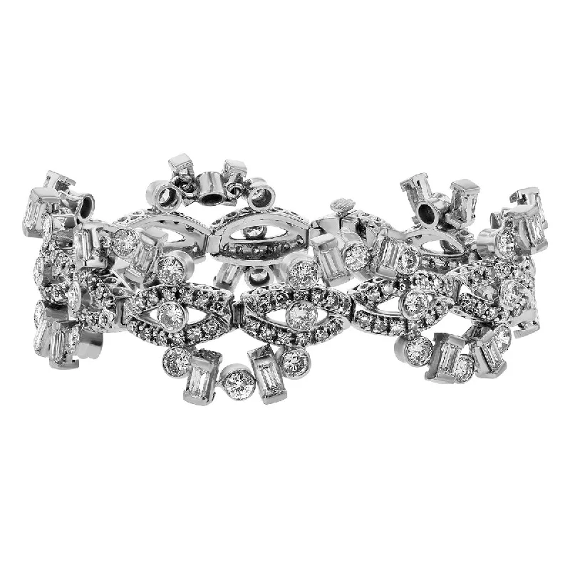 Ladies bracelets for cozy vibes -14K Round and Baguette Diamond Link Bracelet