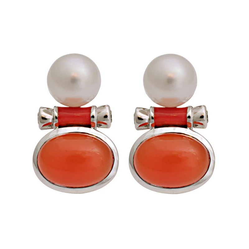 ladies-unique-teardrop-earrings-Earrings- Cornelian, South Sea Pearl And Diamond (Enamel) (181GS)