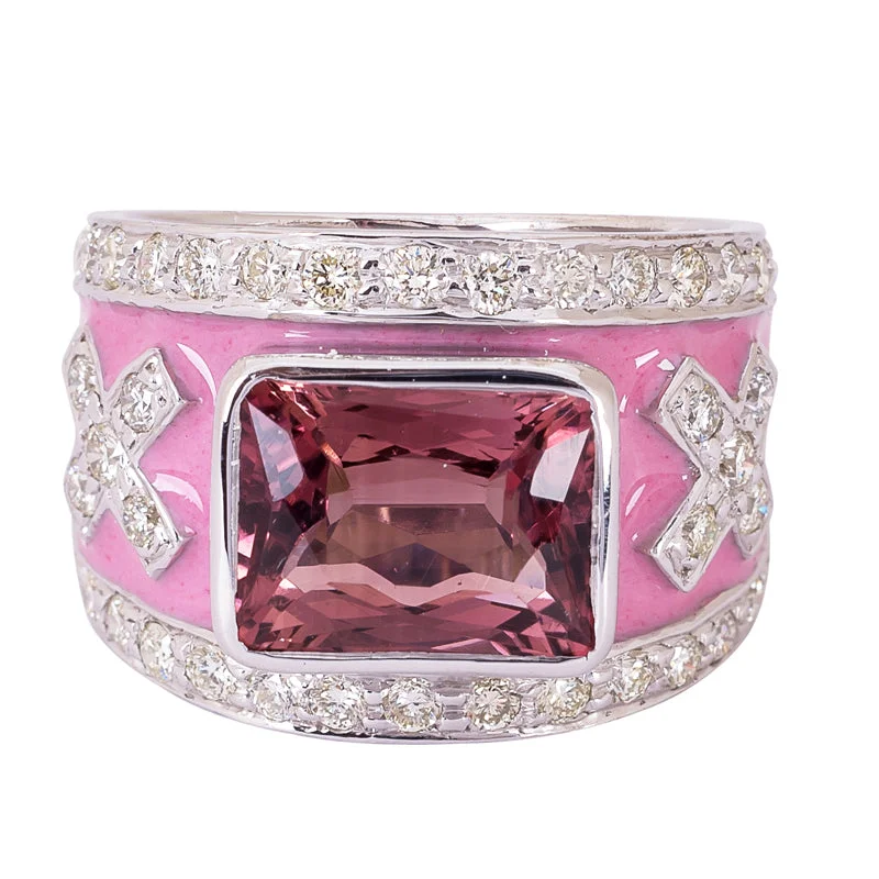 ladies-affordable-gold-rings-Ring- Rubellite and Diamond (Enamel)