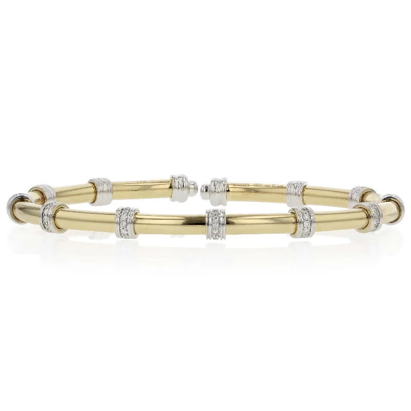 Ladies bracelets for dancer elegance -14K Gold Diamond 7 Station Cuff Bracelet