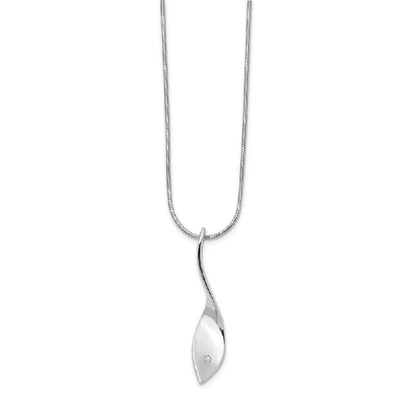 Ladies necklaces with sea calcite -Twisted Diamond Pendant Necklace in Rhodium Plated Silver, 18-20 Inch