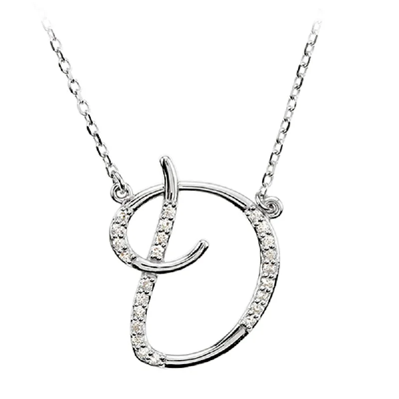 Ladies necklaces for bridal elegance -1/8 Ct Diamond Sterling Silver Medium Script Initial D Necklace, 16in