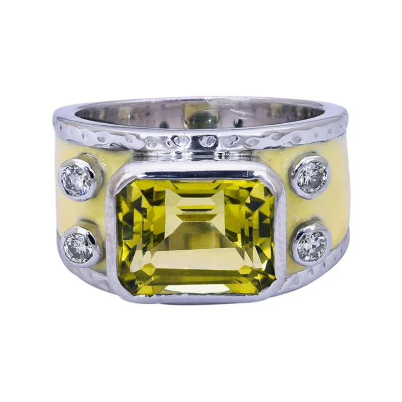 ladies-elegant-cathedral-rings-Ring- Lemon Quartz and Diamond (Enamel)