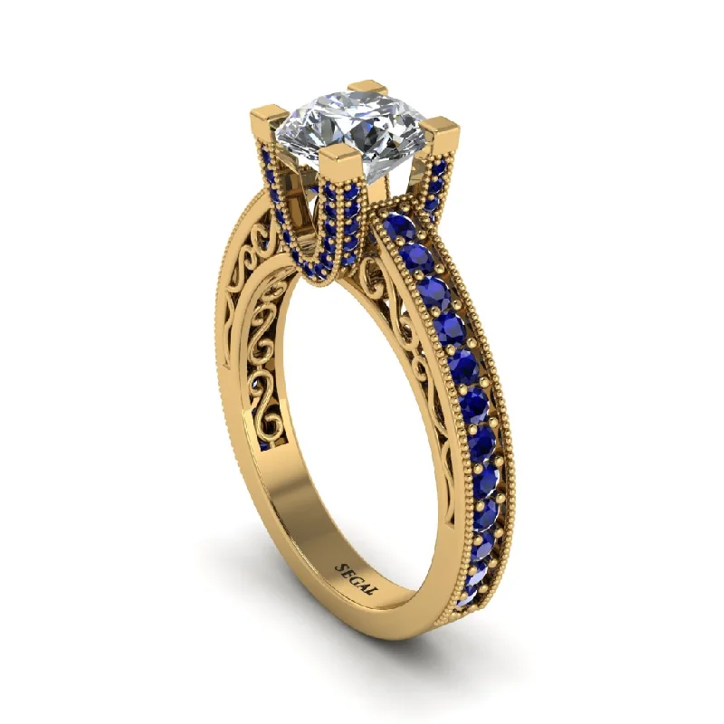 engagement-radiant-cut-sapphire-rings-Diamond Scrollwork Vintage Filigree Engagement Ring - Abby No. 61