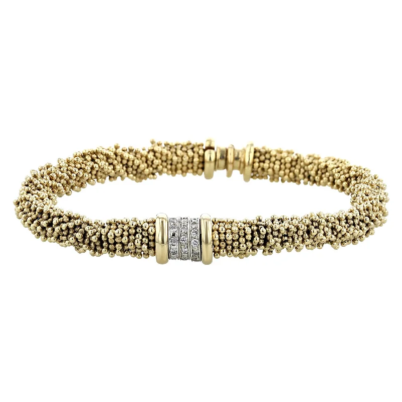 Ladies bracelets for melody elegance -14K Gold Woven Bead Bracelet with Diamonds