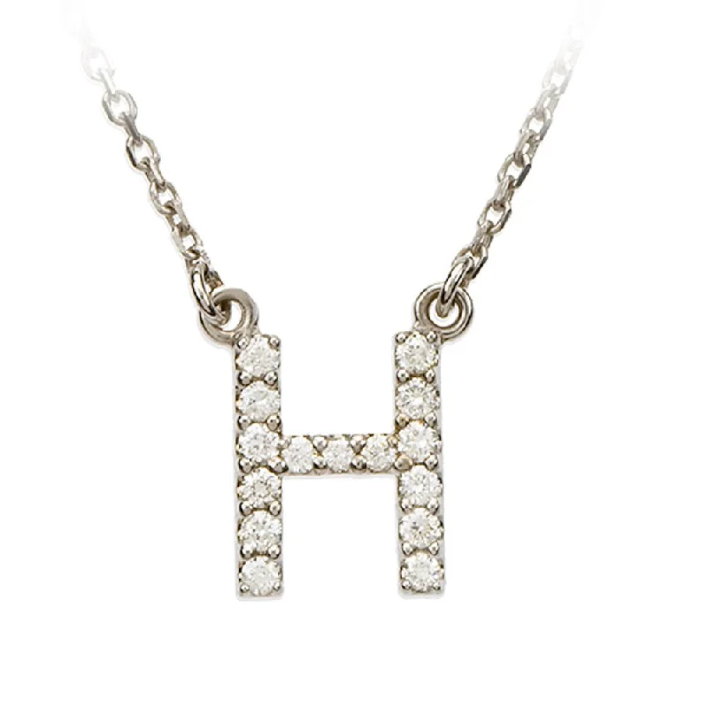 Ladies necklaces chic charm -1/8 Cttw Diamond & 14k White Gold Block Initial Necklace, Letter H