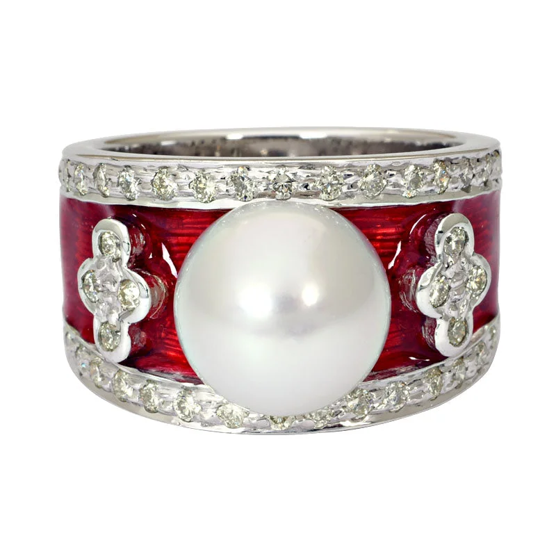 ladies-cushion-cut-platinum-rings-Ring-South Sea Pearl and Diamond (Enamel)