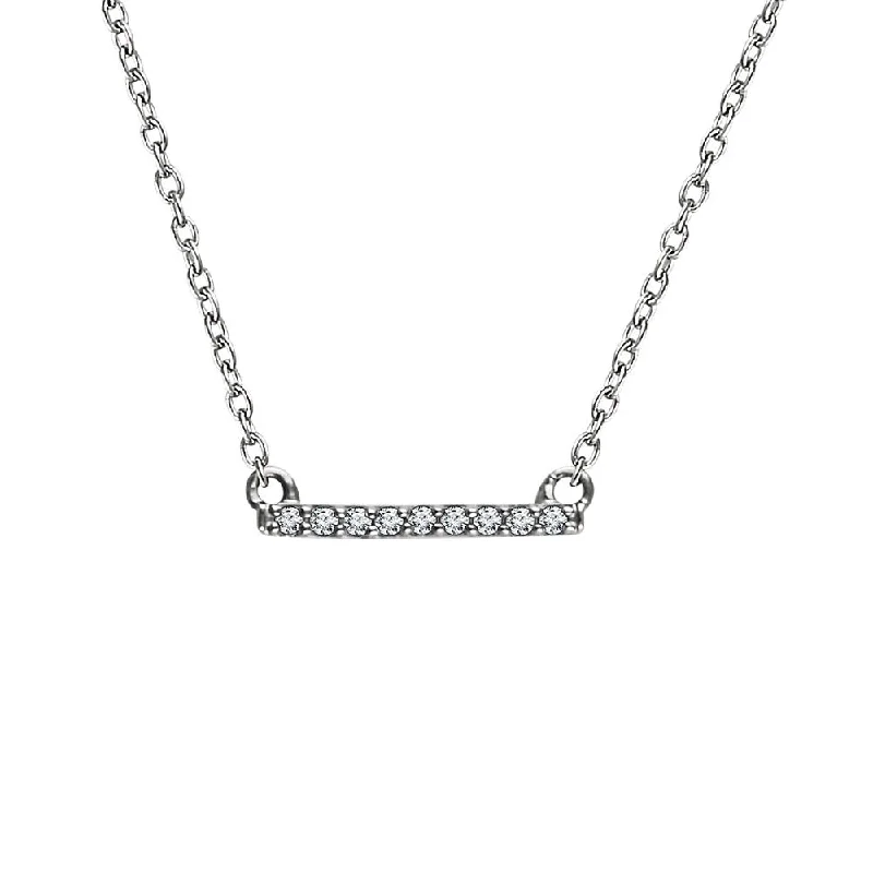 Ladies necklaces with glow elegance -1/15 Ctw Diamond 12mm Bar Necklace in 14k White Gold, 16-18 Inch