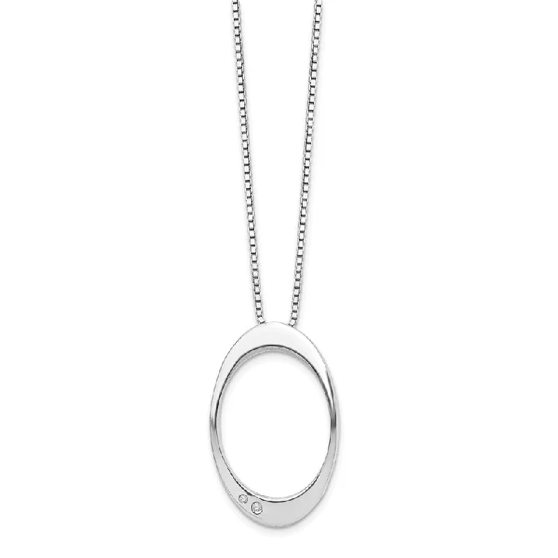 Ladies necklaces futuristic charm -Diamond Accent Oval Necklace in Rhodium Plated Silver, 18-20 Inch