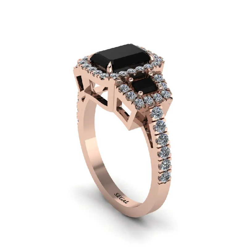 engagement-cushion-cut-white-gold-rings-Black Diamond Three Halo Radiance Engagement Ring - Emely No. 8