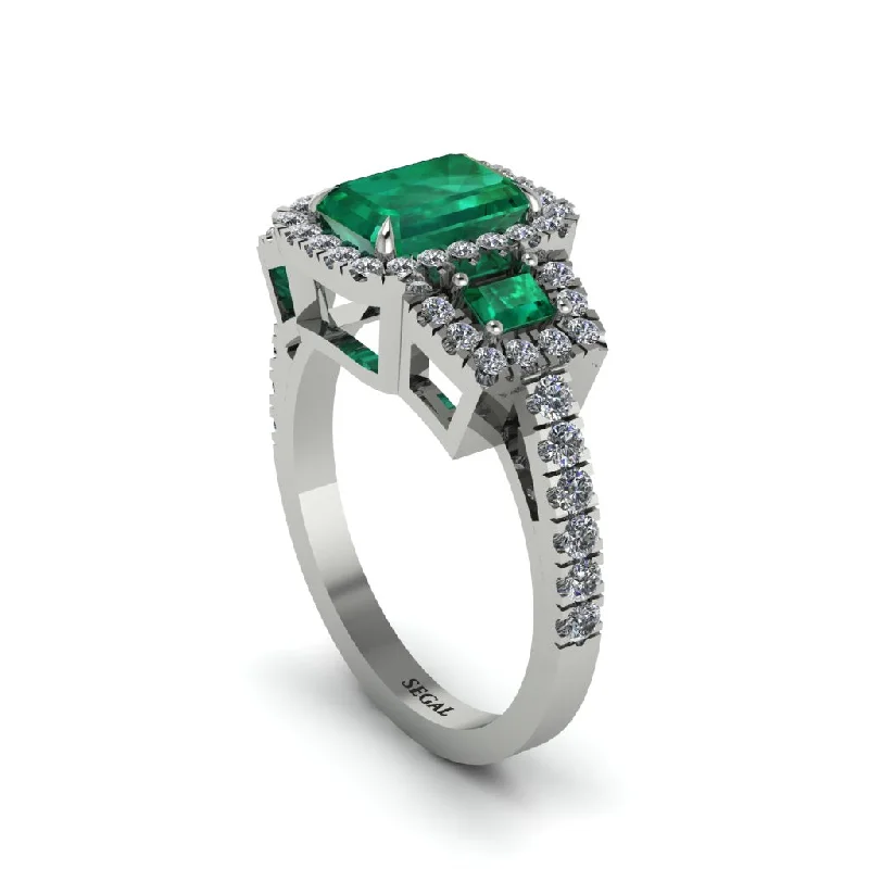 engagement-birthstone-two-tone-rings-Emerald Three Halo Radiance Engagement Ring - Emely No. 6