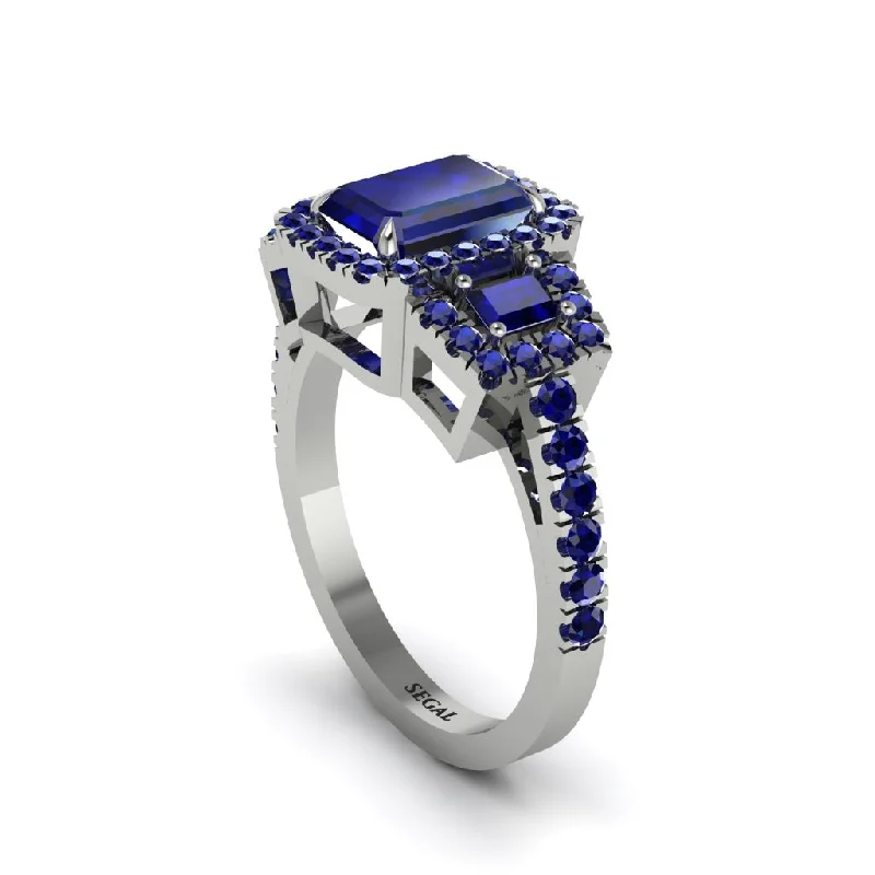 engagement-bridal-two-tone-rings-Sapphire Three Halo Radiance Engagement Ring - Emely No. 75