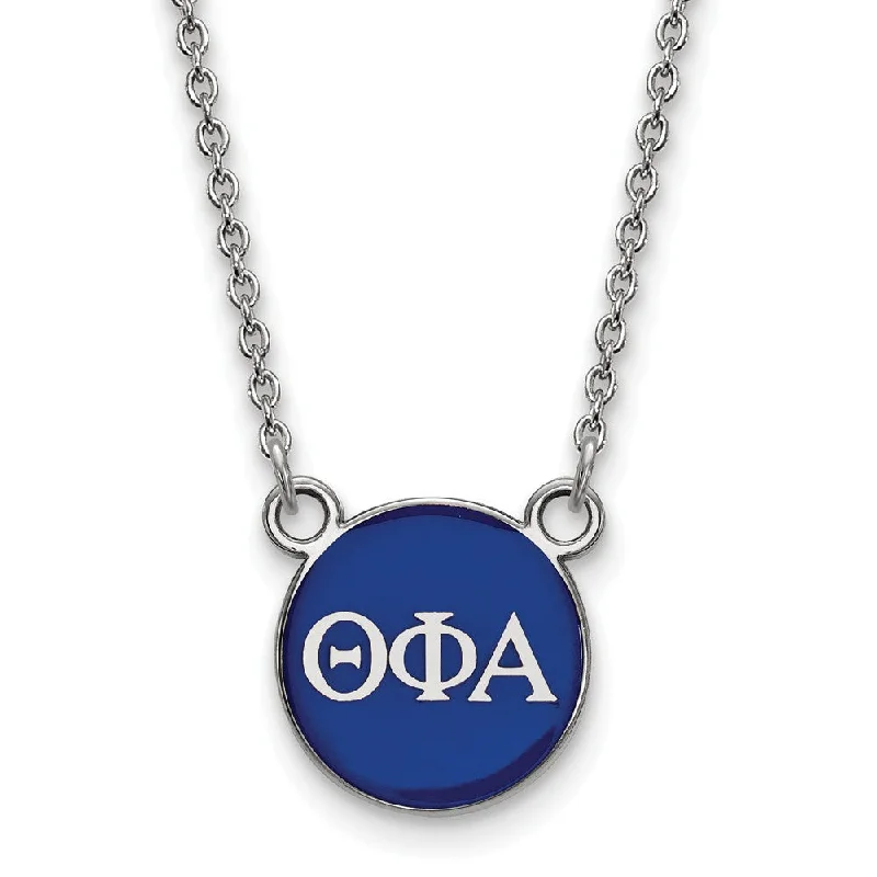 Ladies necklaces for prom flair -Sterling Silver Theta Phi Alpha Small Blue Enamel Disc Necklace