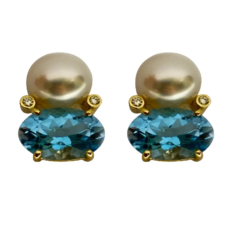 ladies-party-teardrop-earrings-Earrings - South Sea Pearl and Blue Topaz with Diamond in 18K Gold