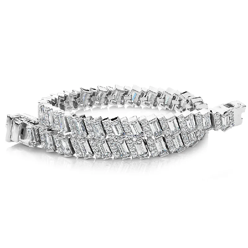 Ladies bracelets for expo elegance -Baguette and Round Brilliant tennis bracelet with 7.95 carats* of diamond simulants in sterling silver