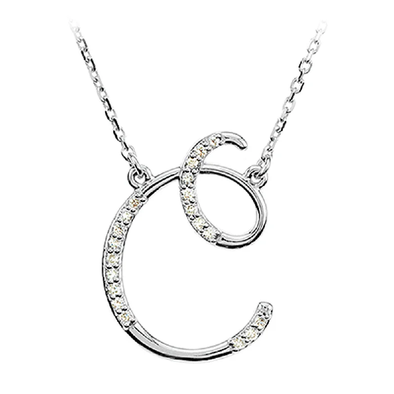 Ladies necklaces organic flair -1/10 Ctw Diamond Sterling Silver Medium Script Initial C Necklace 16in