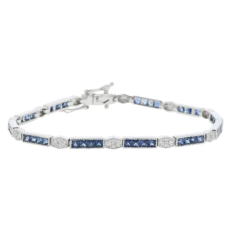 Ladies bracelets with portal charm -14K Princess-Cut Sapphire and Diamond Bracelet