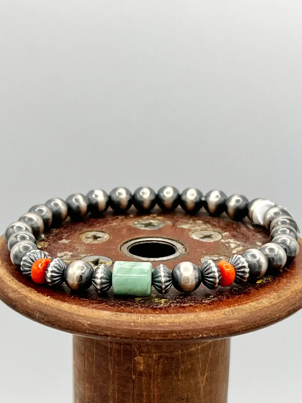 Ladies bracelets for pioneer elegance -Navajo Pearl Stretch Bracelet with Turquoise and Spiny Oyster