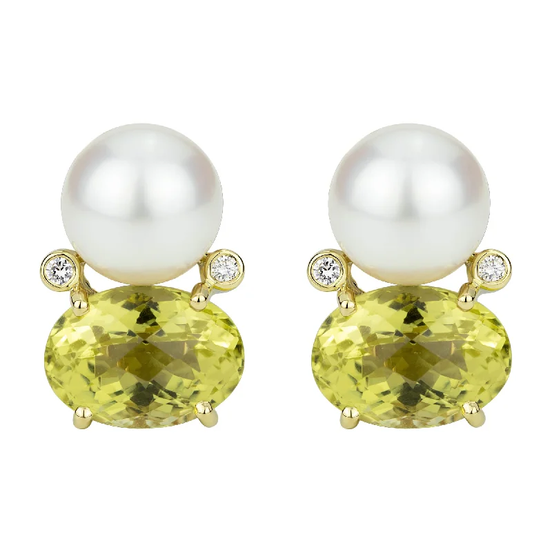 ladies-trendy-chain-link-earrings-Earrings - South Sea Pearl, Lemon Quartz And Diamond (2300D)