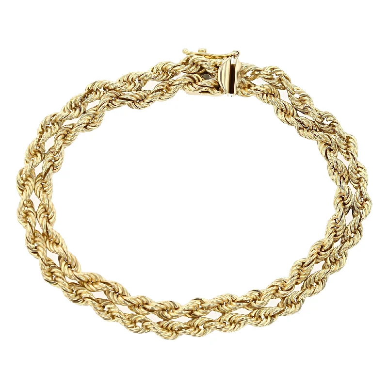 Ladies bracelets for wild elegance -14K Yellow Gold Double Strand Rope Bracelet