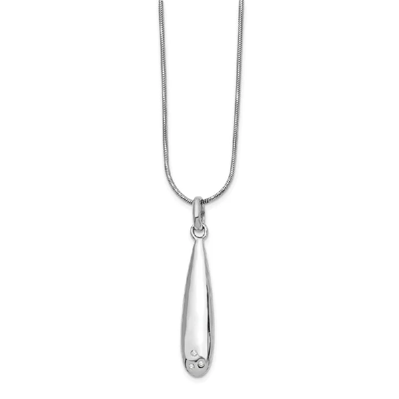 Ladies necklaces with teal sapphire -Elongated Diamond Accent Tear Adj. Necklace in Rhodium Plated Silver