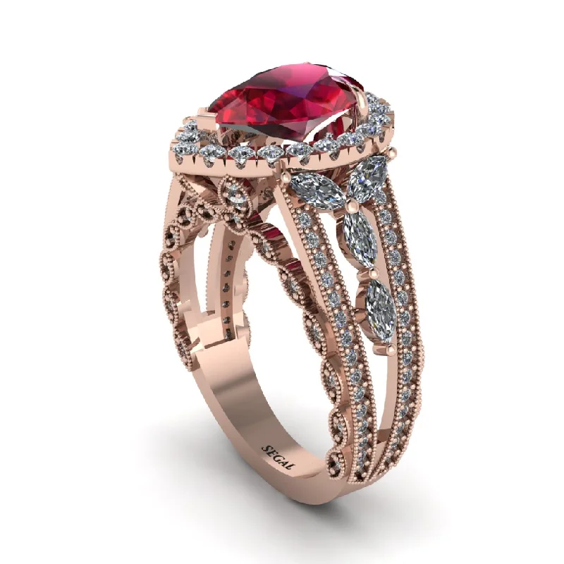 engagement-round-platinum-rings-Ruby Imperial Blossom Engagement Ring - April No. 11