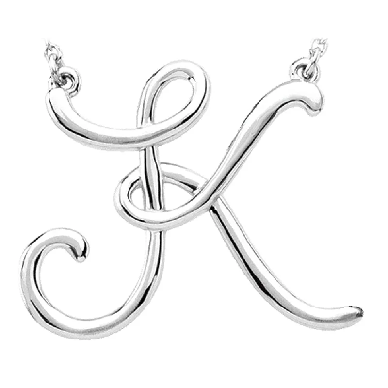 Ladies necklaces etched elegance -14k White Gold, Olivia Collection, Medium Script Initial K Necklace