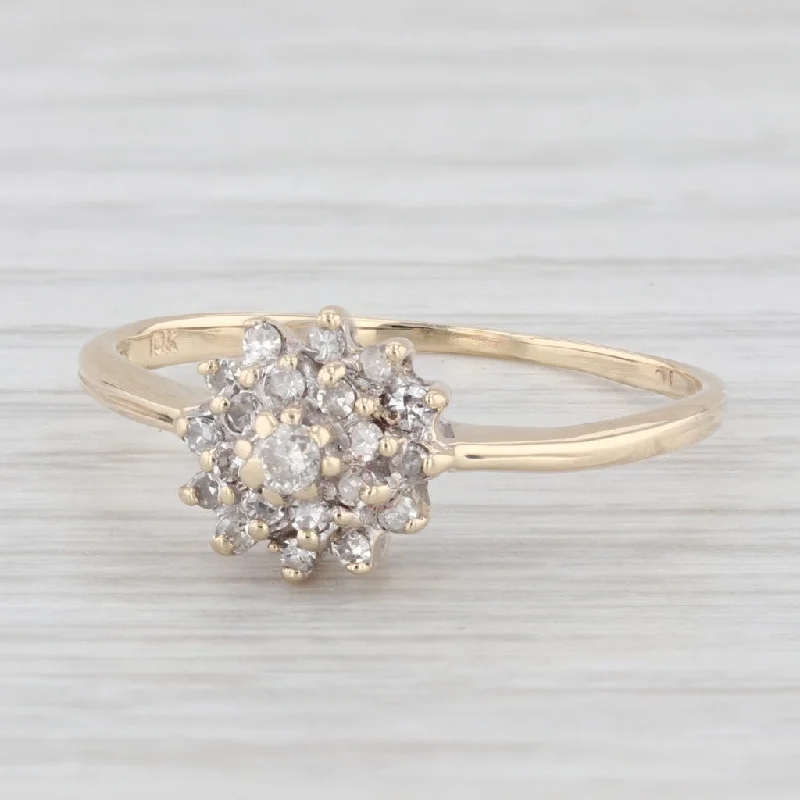 engagement-affordable-sapphire-rings-0.18ctw Round Diamond Cluster Engagement Ring 10k Yellow Gold Size 8.25