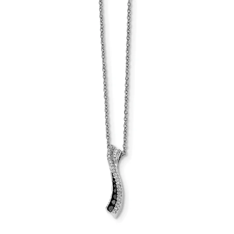 Ladies necklaces with burst pendants -Black & White Diamond 20mm Twisted Bar Necklace in Sterling Silver