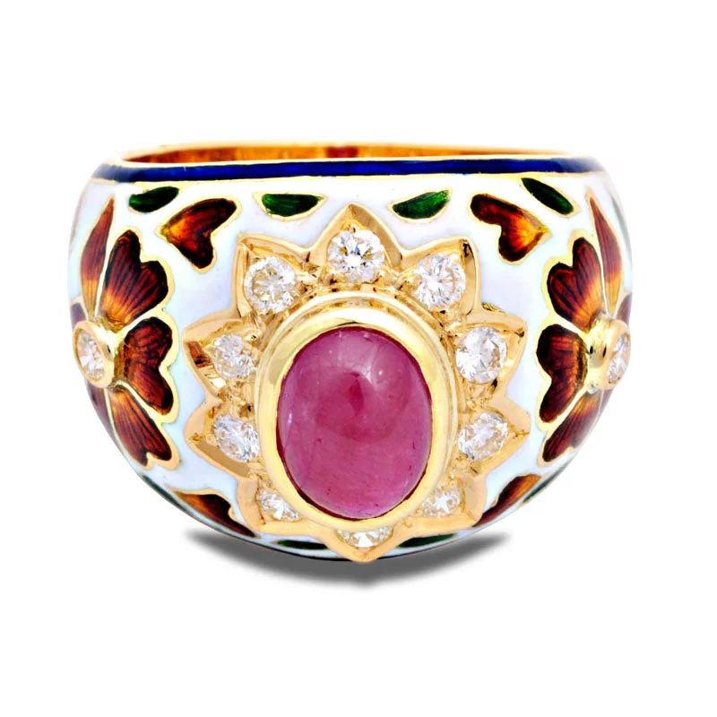 ladies-white-gold-cluster-rings-Ring-Ruby and Diamond (Enamel)