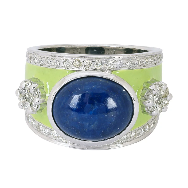 ladies-pear-cut-gold-rings-Ring- Lapis Lazuli and Diamond (Enamel)