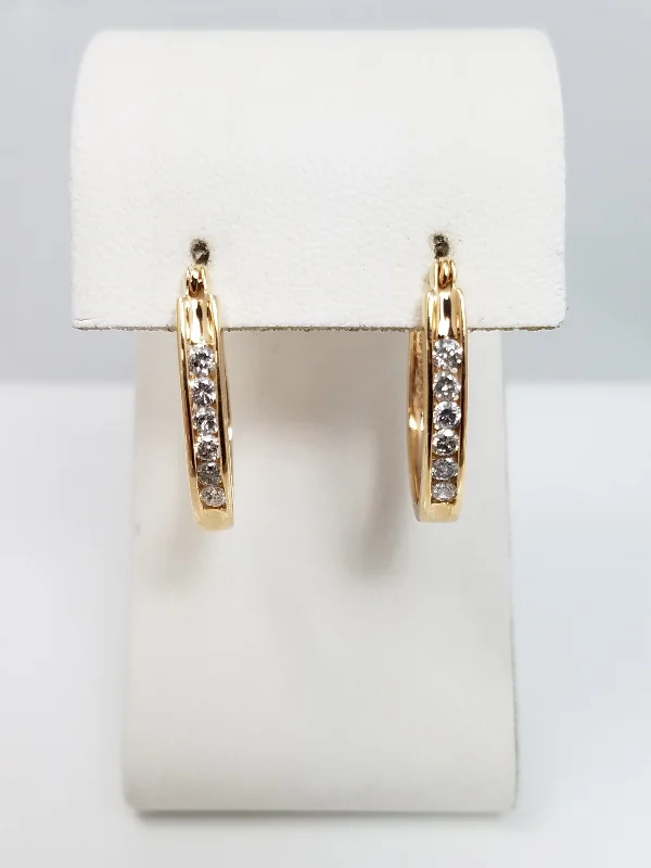 ladies-infinity-chain-link-earrings-Elegant 14k Yellow Gold Natural Diamond Hoop Earrings