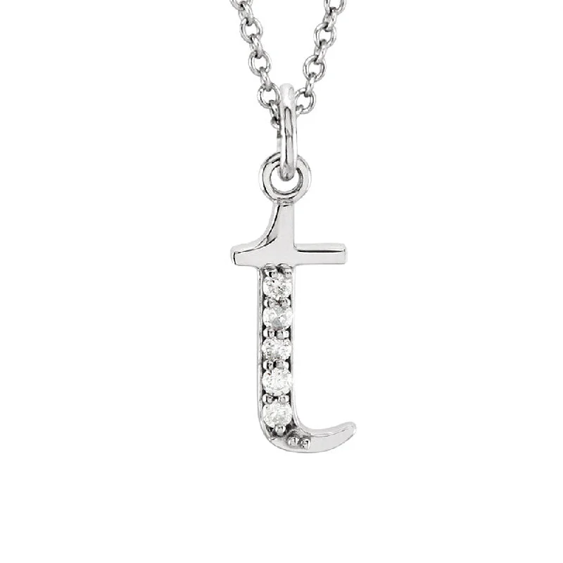 Ladies necklaces with misty opal -The Abbey 14k White Gold Diamond Lower Case Initial 't' Necklace 16 In