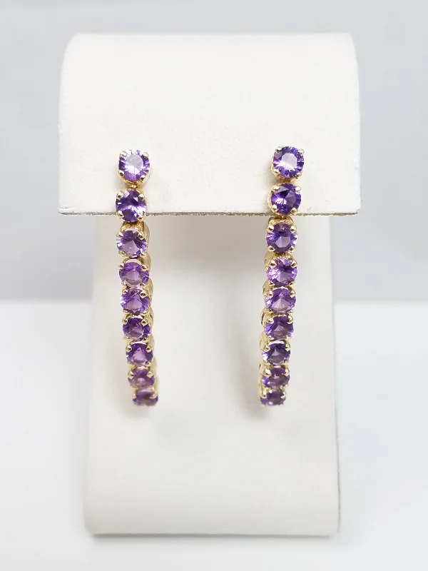 ladies-moon-ear-cuff-earrings-Cool 14k Yellow Gold Flexible Natural Amethyst Dangle Earrings