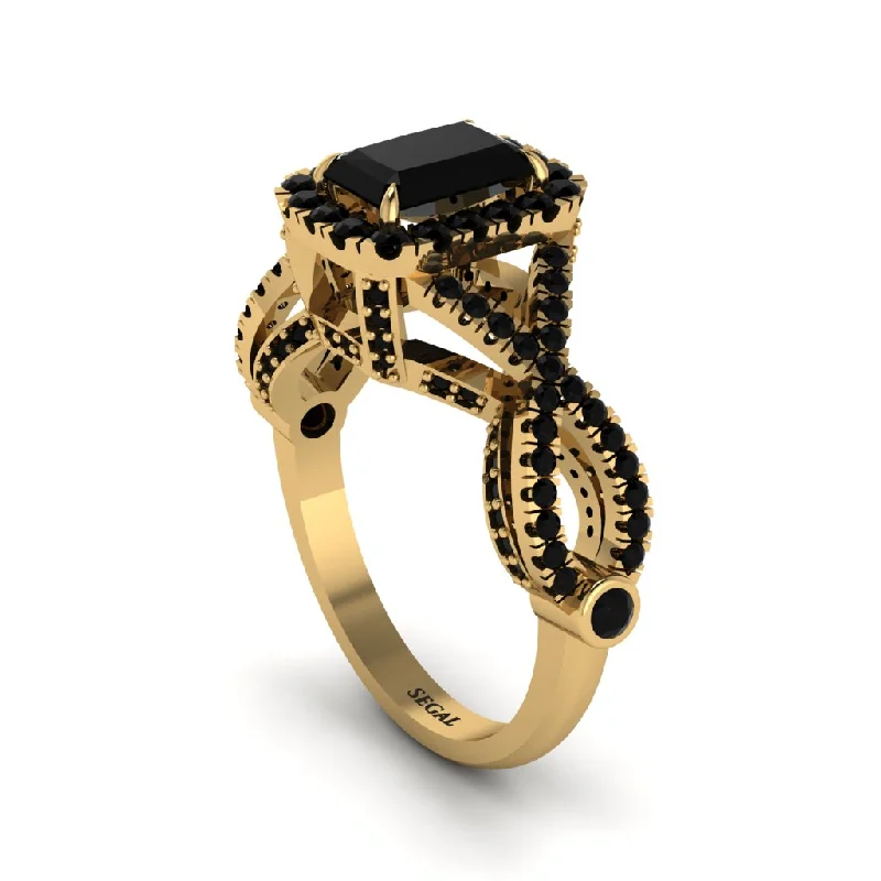 engagement-gold-two-tone-rings-Black Diamond  Halo Radiant Splendor Engagement Ring - Kaylani No. 37