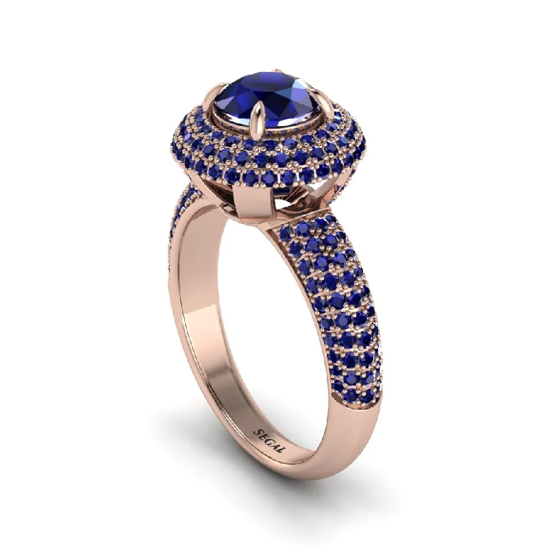 engagement-affordable-sapphire-rings-Sapphire Golden Majesty Pave Halo Engagement Ring - Myra No. 74